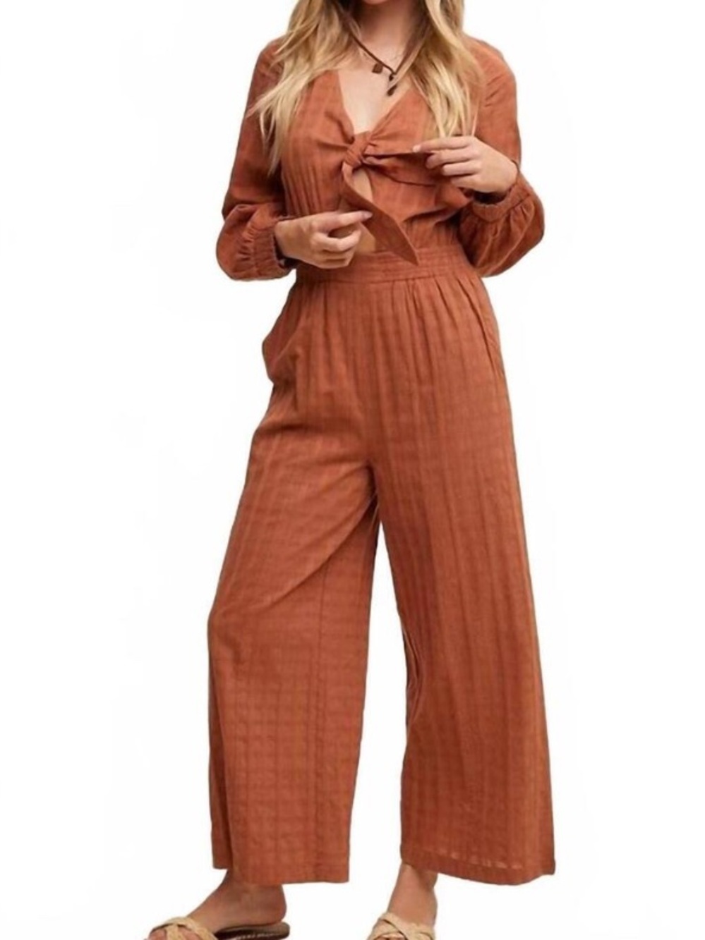 LISTICLE ali mack tie front jumpsuit in brown NWT - Large